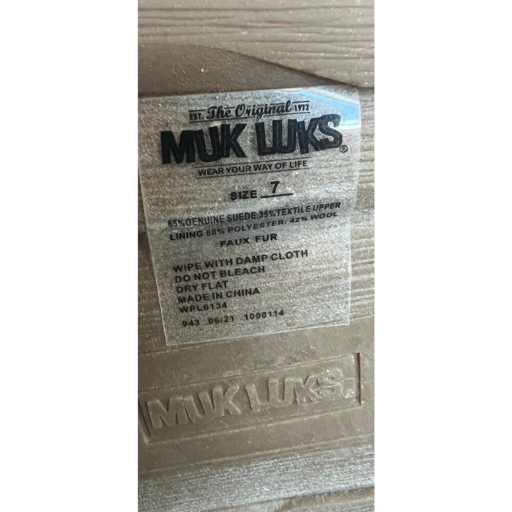 Muk Luks Ziggy Slippers Women 7 Beige Excellent Suede Faux Fur Lined - Picture 10 of 11